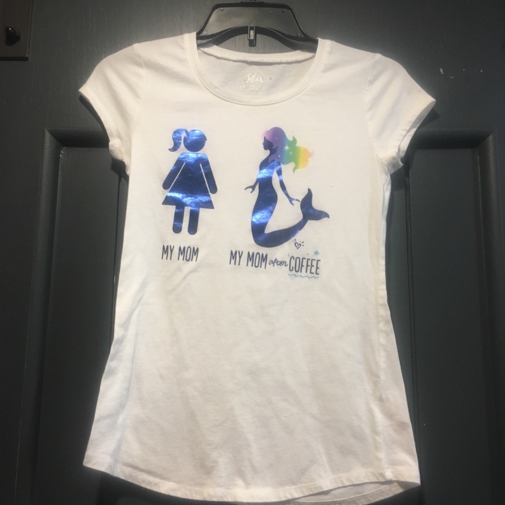 Justice Girls Mermaid Mom/Coffee Short Sleeve White Tee